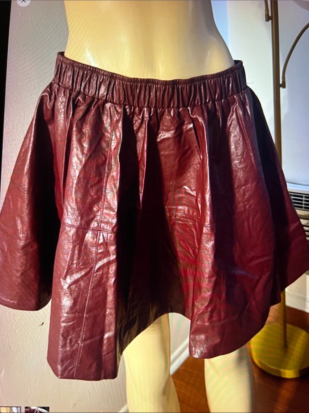 Commense Burgundy Faux Leather Skater Skirt